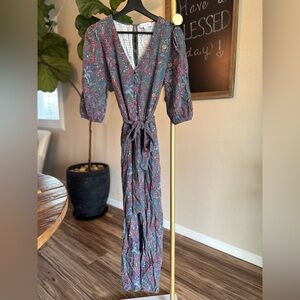Evereve Multicolor Maxi Dress W/ Front Button Details & Tie Waist